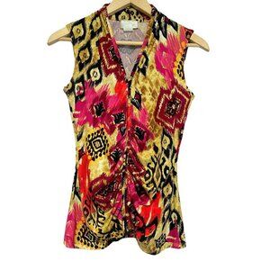 Jon‎ Den Career Top Sleeveless Ruched Front Womens S Mixed Animal Print Artsy